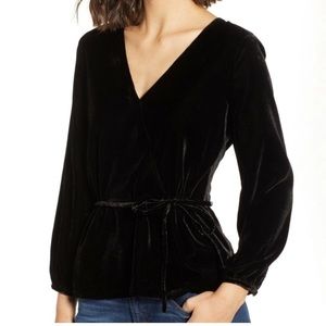 JCrew Black Velvet Faux Wrap Top